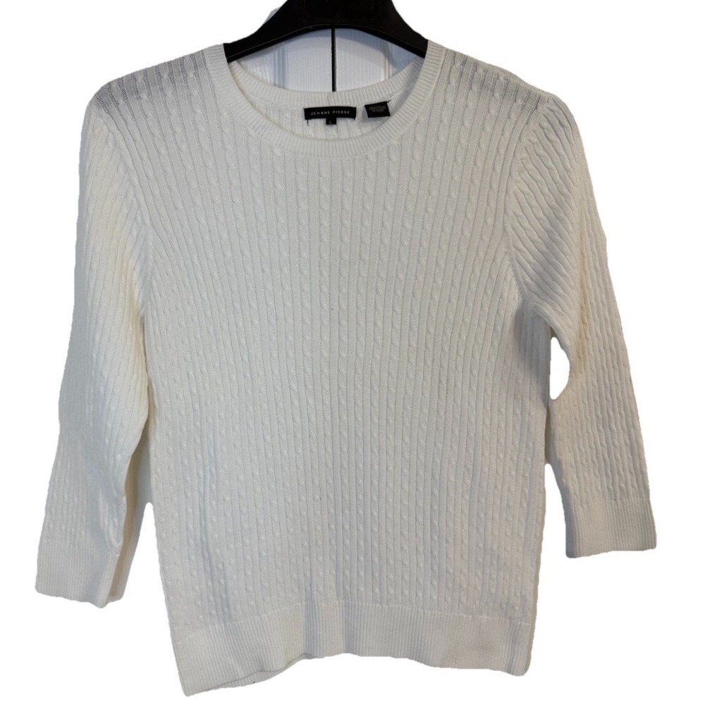 Cable Knit Sweater Womens L Cream White Minimalist Coastal Grandma Preppy